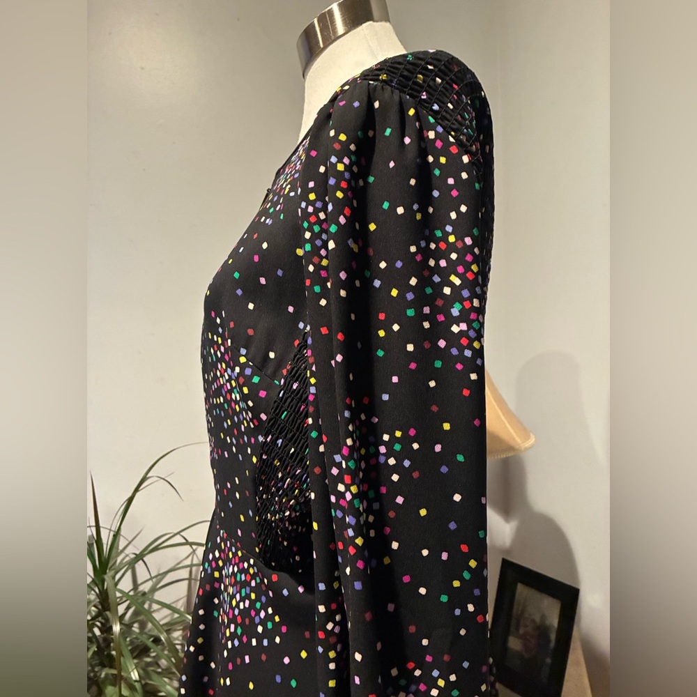 KATE SPADE CONFETTI PRINT SMOCKED SHIRT DRESS Zip Front Size 10 - Picture 6 of 16